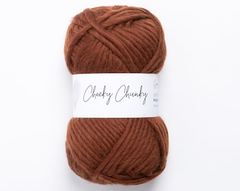 Hazelnut Super Chunky Yarn.  Cheeky Chunky Yarn by Wool Couture. 100g Ball Chunky Yarn in Dark Brown Hazelnut Chocolate  Pure Merino Wool.