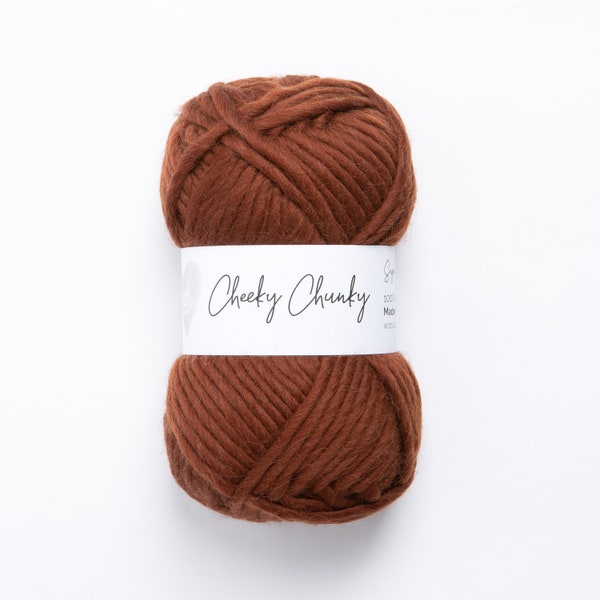 Hazelnut Super Chunky Yarn.  Cheeky Chunky Yarn by Wool Couture. 100g Ball Chunky Yarn in Dark Brown Hazelnut Chocolate  Pure Merino Wool.