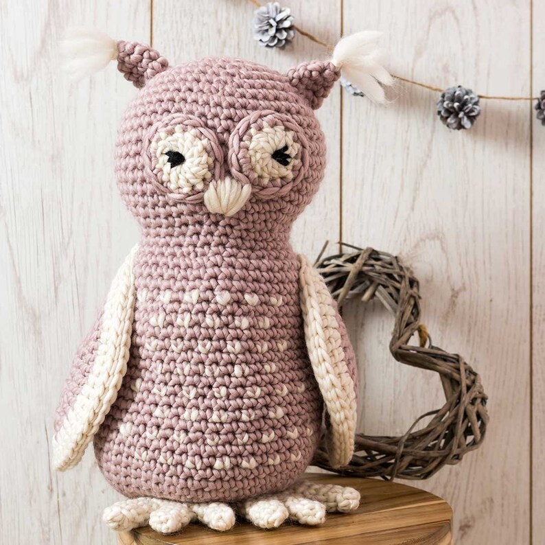 Owl Crochet Kit. Amigurumi Giant Chunky crochet Kit. Merino Yarn. Intermediate crochet pattern by Wool Couture image 1