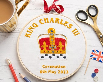 King Charles III Coronation Embroidery Kit | 7" Hoop Art | British Royal Easy Embroidery By Wool Couture