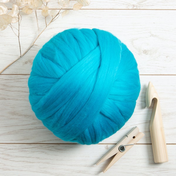 Turquoise Giant Yarn. Arm Knitting Merino Wool. Roving for Spinning, Felting and Fibre Art.  Extreme Yarn for Knitting by Wool Couture