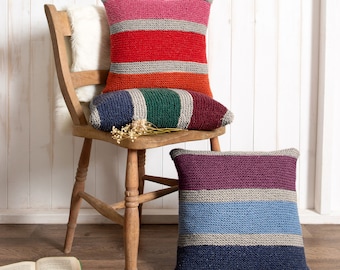 Misty Rainbow Cushion Knitting Kit. Beginners Knit Kit. Learn to Knit. Easy Knit Kit. Rainbow Cushion Knitting Kit by Wool Couture.
