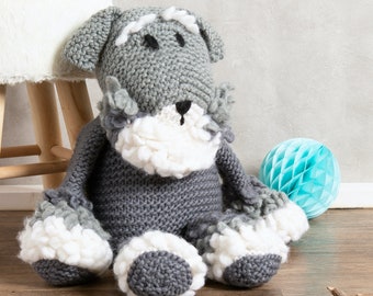 Animal Knitting Kit. Ozzy the Schnauzer Intermediate Level Knitting Kit. Giant Amigurumi Knitting Pattern By Wool Couture