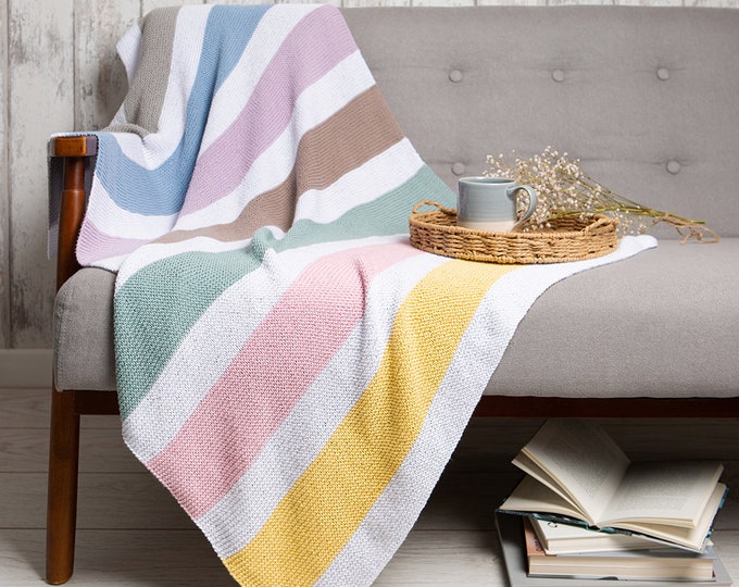 Summer Rainbow Blanket Beginner Knitting Kit | Learn To Knit Throw | Striped Blanket By Wool Couture