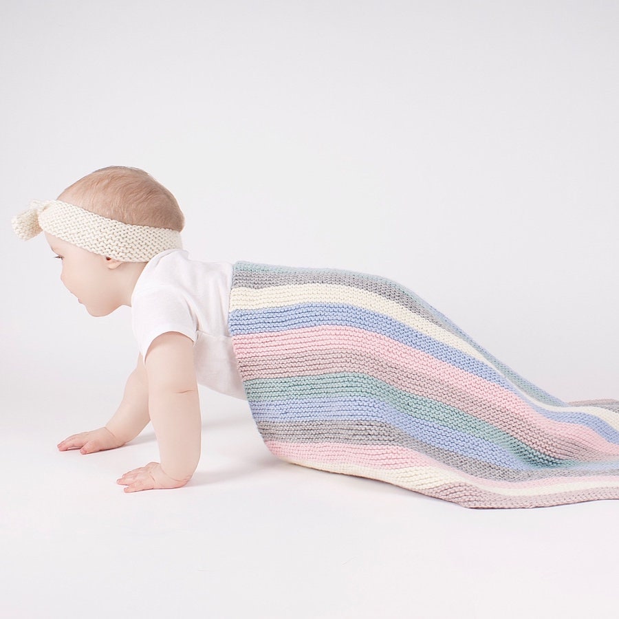Baby Blanket Knitting Kit. Beginners Stripy Knitted Blanket. Etsy