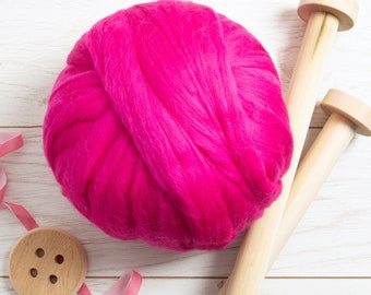 Raspberry Giant Yarn. Arm Knitting Merino Wool. Roving for Spinning, Felting and Fibre Art.  Extreme Yarn for Knitting by Wool Couture