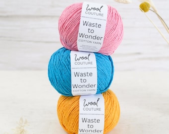 Recycled Cotton Aran Yarn, 100g - Waste to Wonder