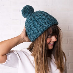 Pompom Hat Crochet Kit. Melanie Pom Pom Hat Intermediate Crochet Pattern. Crochet with Wool Couture. image 2