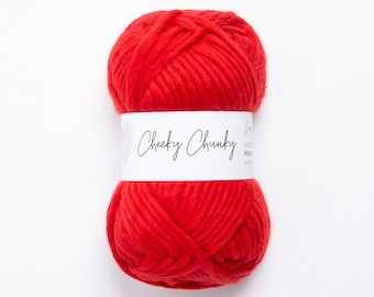 Red Super Chunky Yarn.  Cheeky Chunky Yarn by Wool Couture. 100g Ball Chunky Yarn in Red Scarlet.  Pure Merino Wool.