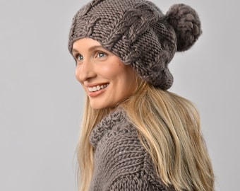Cable Hat Knitting Kit. Ted Chunky Beanie Knit Kit. Intermediate knitting pattern by Wool Couture.