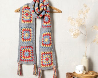 Scarf Crochet Kit.  Granny Square Scarf Crochet Kit.  Easy Crochet Kit Perfect for Novices.