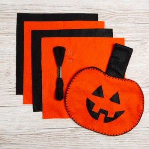 Pumpkin Trick Or Treat Bag Felt Craft Kit Easy Halloween Craft Kit Wool Couture image 5