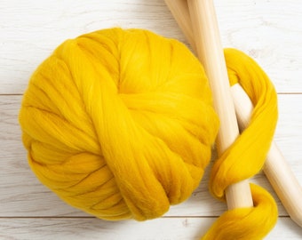 Mustard Giant Yarn. Arm Knitting Merino Wool. Roving for Spinning, Felting and Fibre Art.  Extreme Yarn for Knitting by Wool Couture