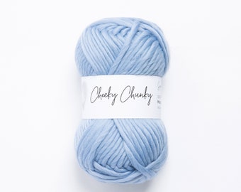 Baby Blue Super Chunky Yarn.  Cheeky Chunky Yarn by Wool Couture. 100g Ball Chunky Yarn in Baby Blue Sky.  Pure Merino Wool.