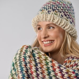Ellie Easy Rainbow Hat Knitting Kit. Beanie Knit Kit. Rainbow Merino Yarn. Kit By Wool Couture Company image 4