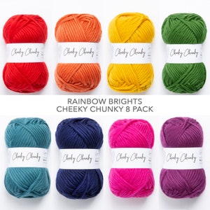 Rainbow Brights Super Chunky Yarn. Cheeky Chunky Yarn Bundle by Wool Couture. 100g Ball 8 pack Chunky Yarn.  Pure Merino Wool.
