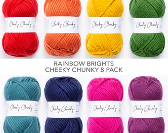 Rainbow Brights Super Chunky Yarn. Cheeky Chunky Yarn Bundle by Wool Couture. 100g Ball 8 pack Chunky Yarn.  Pure Merino Wool.