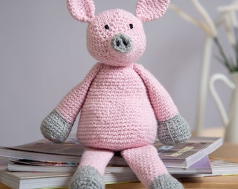 Noah the Piglet Crochet Kit. Easy Amigurumi Kit. Easy Crochet Kit to make a Pig.  Piglet Crochet Pattern by Wool Couture