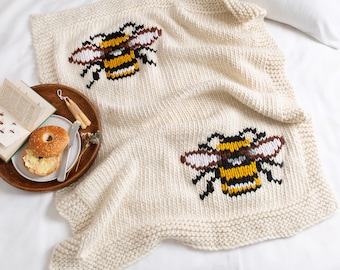 Bee Blanket Easy Knitting Kit | Bumble Bee Homeware Gift | DIY Blanket Kit By Wool Couture