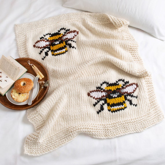 Bee Blanket Easy Knitting Kit Bumble Bee Homeware Gift DIY Blanket Kit by Wool Couture Etsy Canada