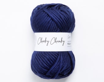 Oxford Blue Super Chunky Yarn.  Cheeky Chunky Yarn by Wool Couture. 100g Ball Chunky Yarn in Dark Blue Navy.  Pure Merino Wool.