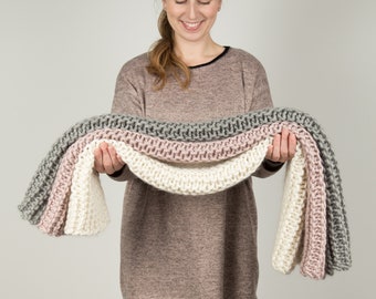 Hannah Blanket Knitting Kit. Stripy Throw Knit Kit. Beginners knitting pattern by Wool Couture. Learn to knit.