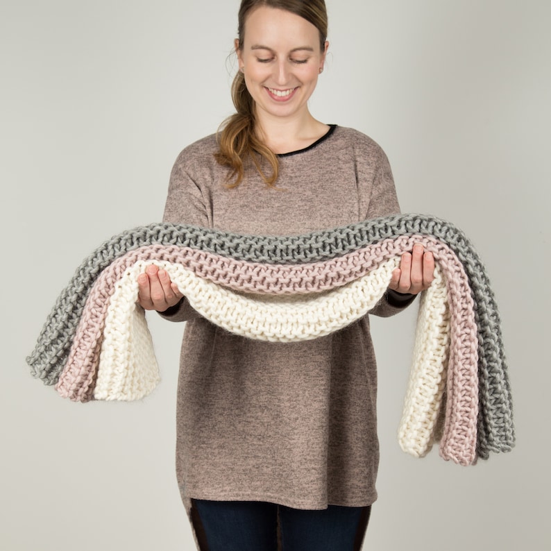 Hannah Blanket Knitting Kit. Stripy Throw Knit Kit. Beginners knitting pattern by Wool Couture. Learn to knit. image 1