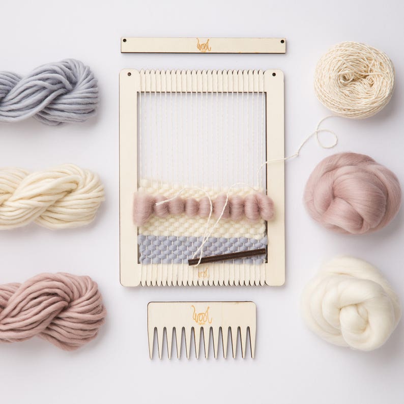 Weaving Loom Kit. Small rectangular lap loom. Learn to frame weave, tapestry. Beginners learn to weave. 