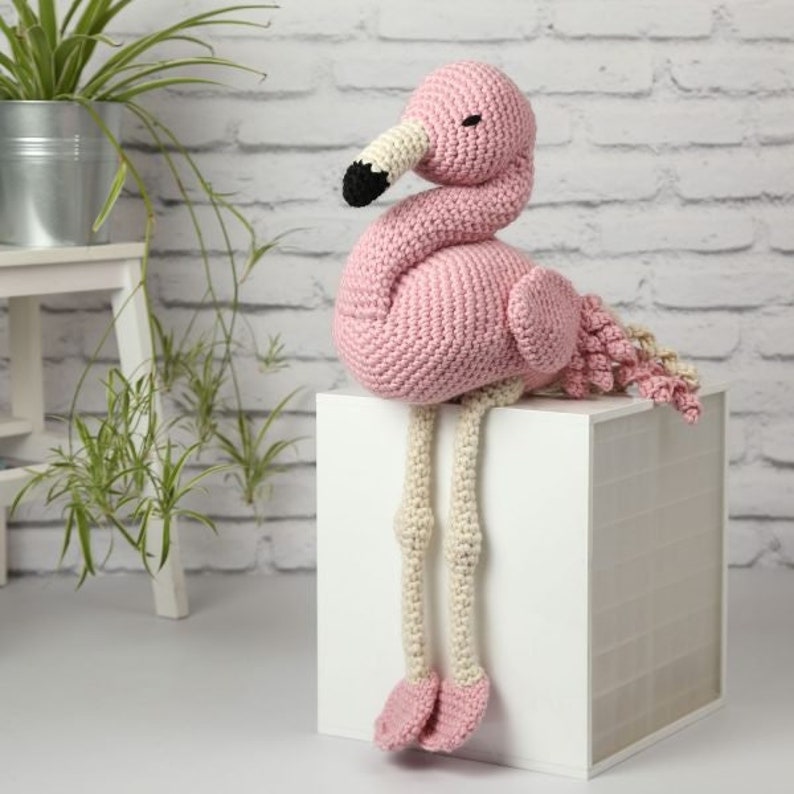 April the Giant Flamingo crochet Kit. Oversized amigurumi flamingo. Crochet pattern. Animal crochet kit. Easy crochet kit. Baby shower gift. image 1