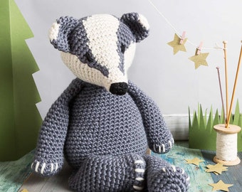 Badger Crochet Kit. Amigurumi Giant Chunky crochet Kit. Merino Yarn. Intermediate crochet pattern by Wool Couture