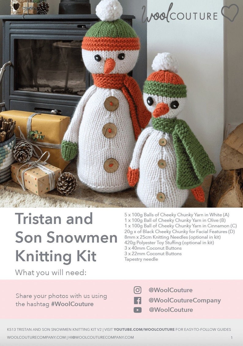 Kerstsneeuwmannen PDF-patroon breien Kerst breipatroon PDF Vakantie PDF-breipatroon van Wool Couture afbeelding 1