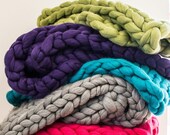 Knitted chunky blanket. Giant handmade throw.  Made with pure merino yarn. M052