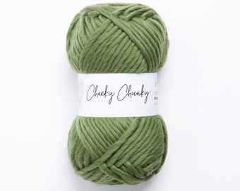 Olive Super Chunky Yarn.  Cheeky Chunky Yarn by Wool Couture. 100g Ball Chunky Yarn in Olive Green.  Pure Merino Wool.