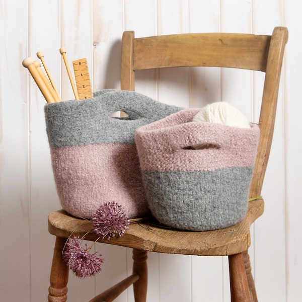 DIY Storage Felt Basket. Toy Storage Caddy. Felted Room Tidies Knitted Pattern Kit By Wool Couture