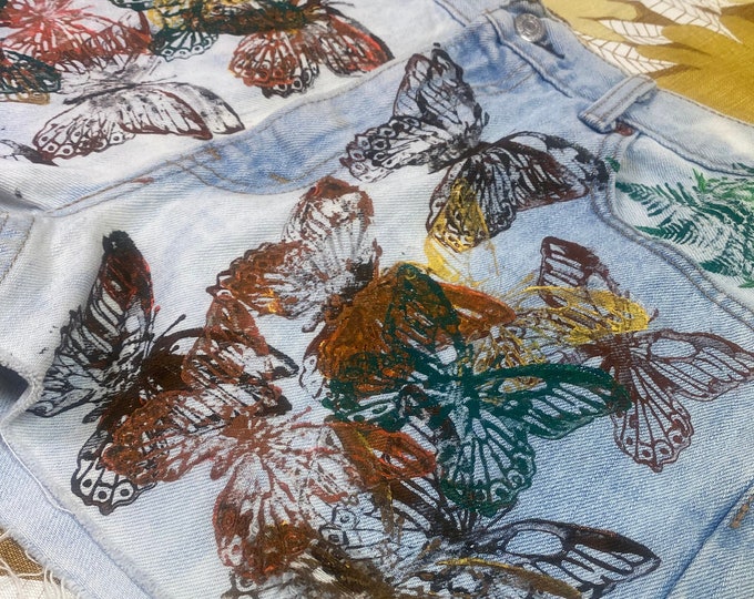 Vintage Handpainted Butterfly Levi Strauss Cutoff Denim Shorts
