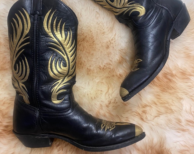 18K Gold Handpainted Western Boots // Size 8.5
