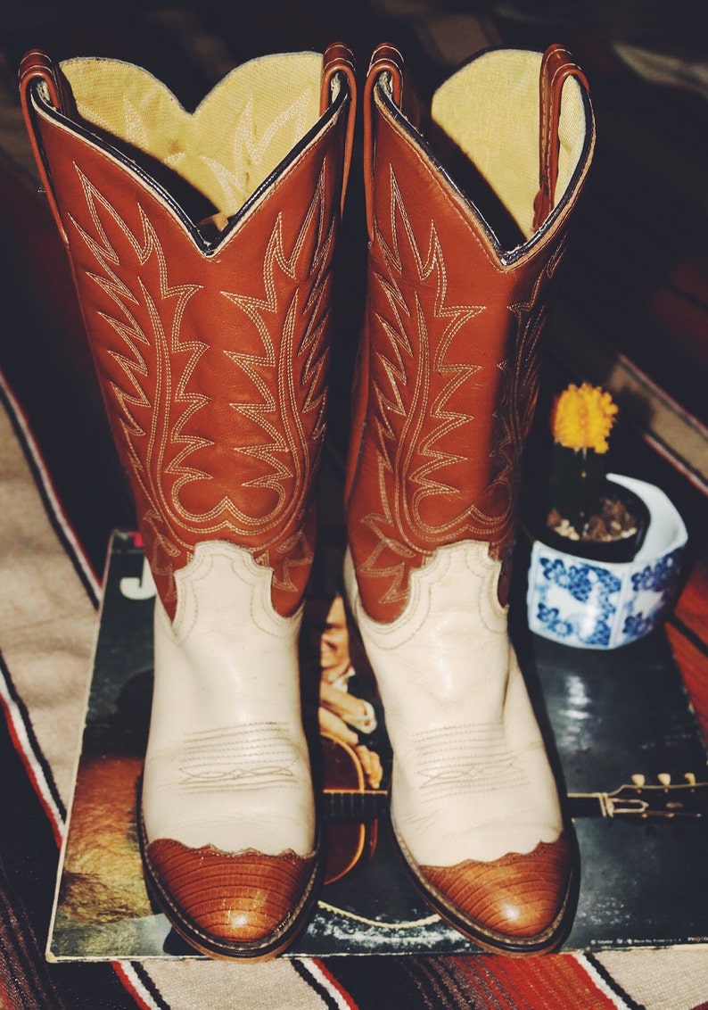 Vintage ACME Twotone Western Leather Boots Etsy