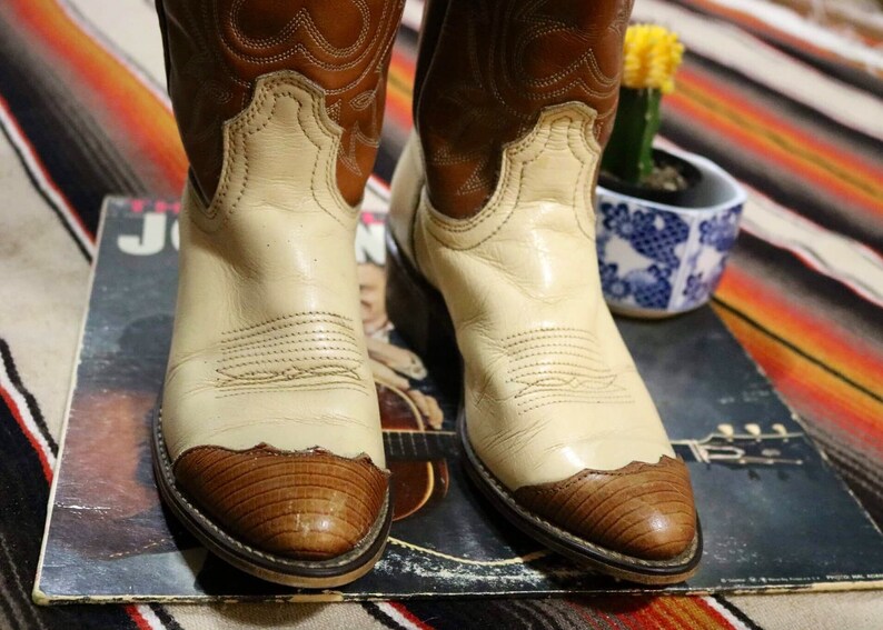 Vintage ACME Twotone Western Leather Boots Etsy