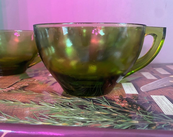Vintage Emerald Green Glass Tea Cup Set of 4