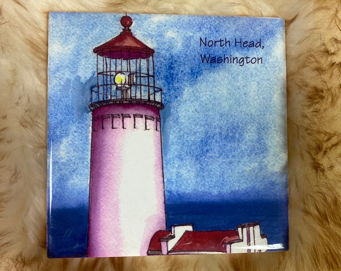 Vintage North Head, Washington Decorative Lighthouse Tile Wall Art