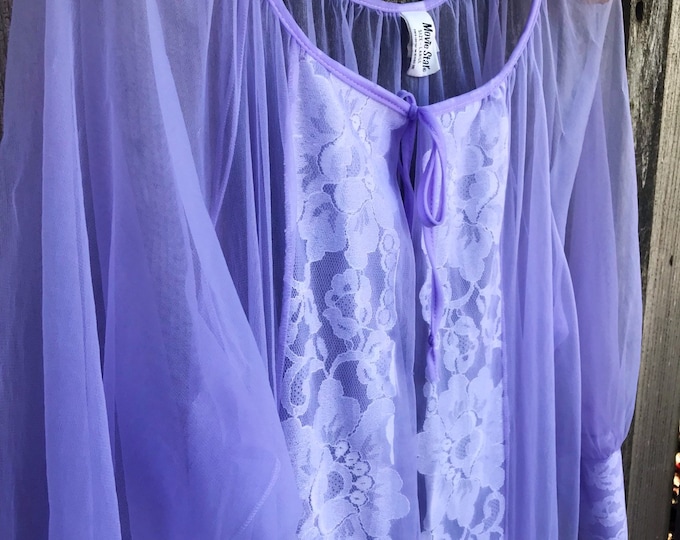 Vintage 1960's Lilac Mesh Lace Nightgown Duster Robe By Movie Star