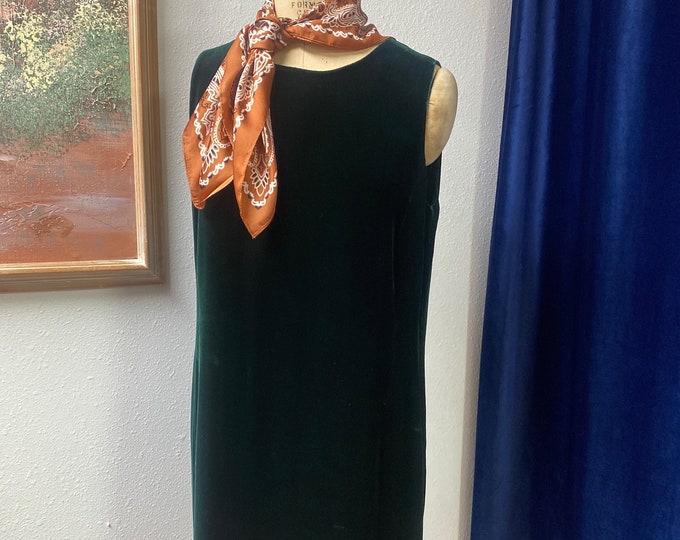 Vintage 1990's Slinky Forest Green Velvet Mini Dress By Gap