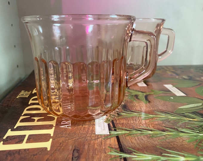 Vintage Pink Depression Glass Cups, Set of 2
