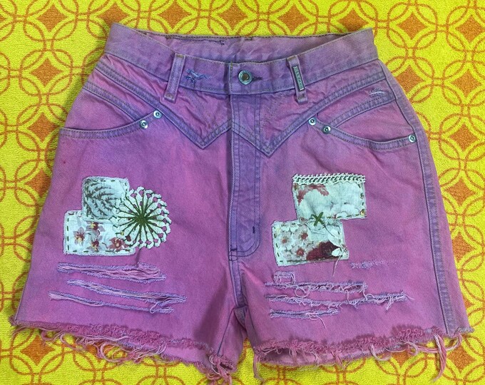 Vintage Upcycled Pink Sweetheart Rockies Denim Cut Off Jean Short