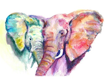 Elephant Heart Watercolor - Digital Print, Original Artwork
