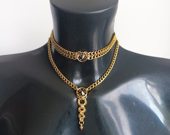 Gargantilla de cadena gruesa de oro con anillo en O / Gargantilla de anillo en O / Gargantilla de oro / Gargantilla de cristal / Gargantilla de circonita cúbica / Gargantilla de múltiples hilos / Collar de oro