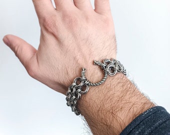 Gargantilla de lobo vikingo / Pulsera de malla con remolino de Mobius