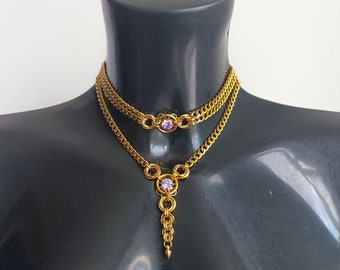 Gargantilla de cadena gruesa con anilla en O / Gargantilla de anilla en O / Gargantilla de oro / Gargantilla de cristal / Gargantilla de circonita cúbica / Gargantilla de múltiples hebras / Cadena gruesa de oro
