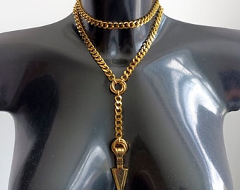 Layered O Ring Kette | Spike Anhänger | Baumeln Halskette | Tropfen Anhänger | Layered Panzerkette | Gold Dicke Kette | Multi Strand Gold Halskette
