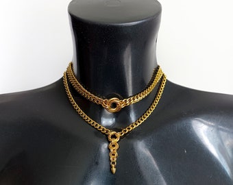 Cadena de aro en capas / Gargantilla dorada / Collar dorado / Cadena de eslabones en capas / Collar de cadena de aro en capas / Gargantilla de cadena chapada en oro / Collar grueso